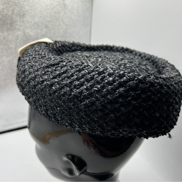 Vintage Roberta Bernay's pill box hat black woven ribbon button - Picture 4 of 8